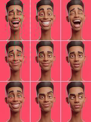 Custom cm 3d caricature portrait 2 displays a man's face with various expressive emotions against a pink background.