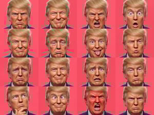 Custom 3D caricature portrait of Donald Trump displaying various exaggerated emotions and expressions. cm 3d caricature portrait