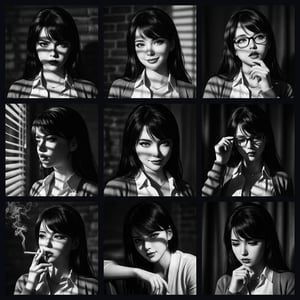 Retro vintage photo grunge 1990s style portraits of a young woman with dramatic lighting and expressive poses.