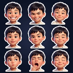 Character sticker pack generator showcasing a boy with various expressive emotions, perfect for a custom sticker pack.