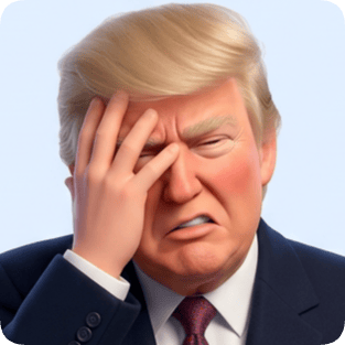 Sticker pack generator with a Pixar expression of Donald Trump in a single, distressed pose. pixar expression single