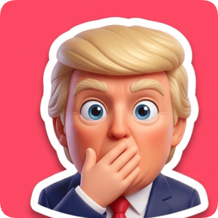Emoji reaction sticker pack generator featuring a surprised Donald Trump character with his hand over his mouth.