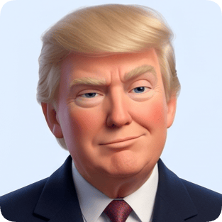 Pixar expression single sticker pack generator featuring a cartoon portrait of Donald Trump with a slight smirk.
