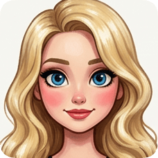 Custom CM Engelbreit deco flapper caricature of a blonde woman with blue eyes and a charming smile.