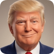 Pixar style AI avatar generator creates a realistic portrait of Donald Trump with blonde hair and a blue suit.