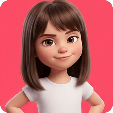 Custom CM Pixar style 3D avatar grid showcases a smiling young girl with brown hair and a white t-shirt.