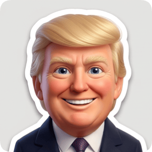 Emoji 3d single sticker of Donald Trump, generated for a sticker pack, smiling with blue eyes and blonde hair. sticker pack generator