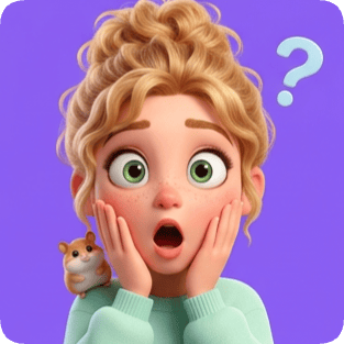 Custom CM Pixar girl sticker sheet featuring a surprised girl with a hamster and a question mark.