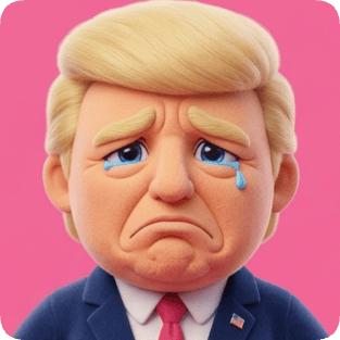 Custom cm plush 3d toy of a crying Donald Trump with a pink background.