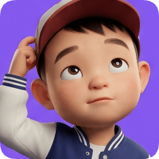 Pixar 3D cartoon boy, an American all-star boy, scratches his head thoughtfully, looking upwards with a curious expression. american all star boy