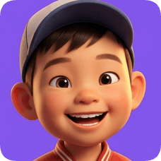 Pixar 3D cartoon boy, an American all-star boy with a bright smile and baseball cap, looks optimistically forward. american all star boy