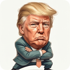 Custom CM KR GER caricature of Donald Trump with arms crossed and a stern expression, rendered in a distinct artistic style. cm kr ger caricature einstein