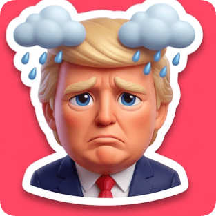 Emoji reaction sticker pack generator featuring a sad Donald Trump with rain clouds above his head.