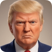 Pixar style ai avatar generator creates a realistic portrait of Donald Trump with a stern expression.