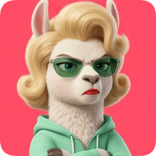 Custom cm llama character with blonde hair, sunglasses, and a green hoodie looking sternly forward.