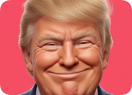 Custom 3D caricature portrait of Donald Trump with a playful expression against a vibrant pink background. cm 3d caricature portrait