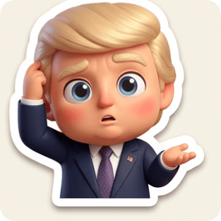 Chibi sticker pack generator featuring a confused cartoon man in a suit with blonde hair and a tie.