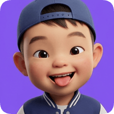 Pixar 3D cartoon boy, an American all-star boy, smiles with his tongue sticking out playfully. american all star boy