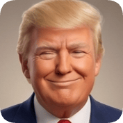 Pixar style AI avatar generator creates a smiling Donald Trump with blonde hair and a suit.