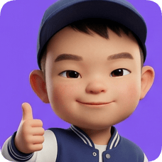 Pixar 3D cartoon boy, an American all-star boy, gives a thumbs-up with a confident smile against a purple background. american all star boy
