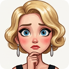 Custom CM Engelbreit deco flapper caricature of a blonde woman with blue eyes looking concerned.