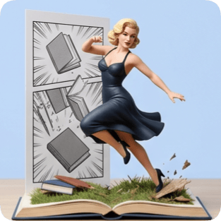 Custom Marilyn Monroe pop up book sculpture with comic book style action and flying books. cm naruto pop up book