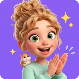 Custom CM Pixar girl sticker sheet featuring a smiling girl with a hamster on her shoulder and sparkling stars.