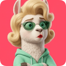 Custom cm llama character with retro blonde hairstyle, green sunglasses, and a mint green hoodie looking concerned.