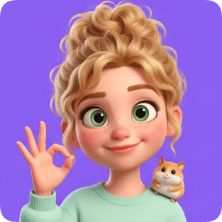 Custom CM Pixar girl sticker sheet featuring a smiling blonde girl with a hamster on her shoulder giving an okay sign.