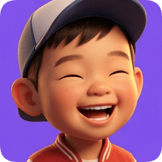 Pixar 3D cartoon boy, an American all-star boy, smiles joyfully with eyes closed, wearing a baseball cap and jacket. american all star boy