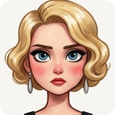 Custom CM Engelbreit deco flapper caricature portrait of a woman with blonde wavy hair and blue eyes.