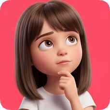 Custom CM Pixar style 3D avatar grid featuring a thoughtful young girl with brown hair and big brown eyes.