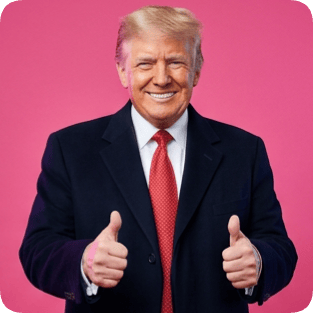 Custom CM artist Spotify portrait of Donald Trump giving a thumbs up on a pink background.