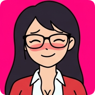Custom cm doodle vector portrait 2 shows a blushing woman with glasses and dark hair wearing a red blazer.