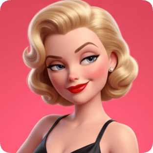 Custom CM Pixar style emotional grid portrait of a blonde woman with blue eyes and red lipstick.