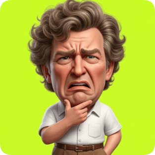 Custom 3D caricature transformation of a man with a confused expression, thinking with his hand on his chin. cm 3d caricature transformation