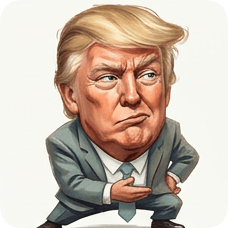 Custom CM KR GER caricature of Donald Trump with a stern expression and suit. cm kr ger caricature einstein