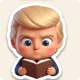 Chibi sticker pack generator featuring a cartoonish figure with blonde hair and a suit reading a book.