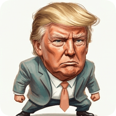 Custom CM KR GER caricature of Donald Trump with an angry expression and a suit. cm kr ger caricature einstein