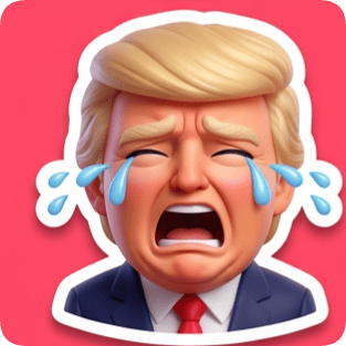 Emoji reaction sticker pack generator featuring a crying Donald Trump with tears streaming down his face.