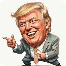 Custom CM KR GER caricature of Donald Trump laughing and pointing with exaggerated features. cm kr ger caricature einstein