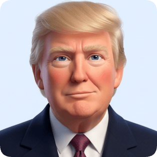 Sticker pack generator with a single Pixar expression of Donald Trump in a suit. pixar expression single