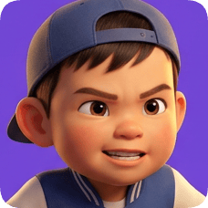 Pixar 3D cartoon boy with an American all-star boy expression, wearing a blue baseball cap and jacket. american all star boy