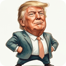 Custom CM KR GER caricature of Donald Trump with his signature pose and hairstyle. cm kr ger caricature einstein