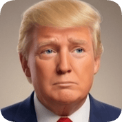 Pixar-style AI avatar generator creates a realistic digital portrait of Donald Trump with blonde hair and blue eyes.