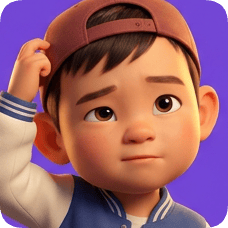 Pixar 3D cartoon boy, an American all-star boy, wears a baseball cap and jacket with a thoughtful expression. american all star boy