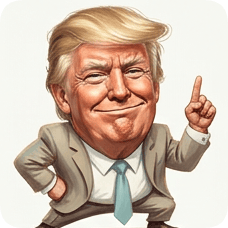 Custom CM KR GER caricature of Donald Trump as Einstein, with a playful expression and finger raised. cm kr ger caricature einstein