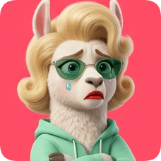 Custom cm llama character with blonde curly hair, green sunglasses, and a sad expression with a tear.