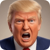 Pixar style AI avatar generator creates a realistic portrait of Donald Trump with an angry expression.