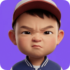 Pixar 3D cartoon boy, an American all-star boy, shows a frustrated expression with furrowed brows and a clenched jaw. american all star boy